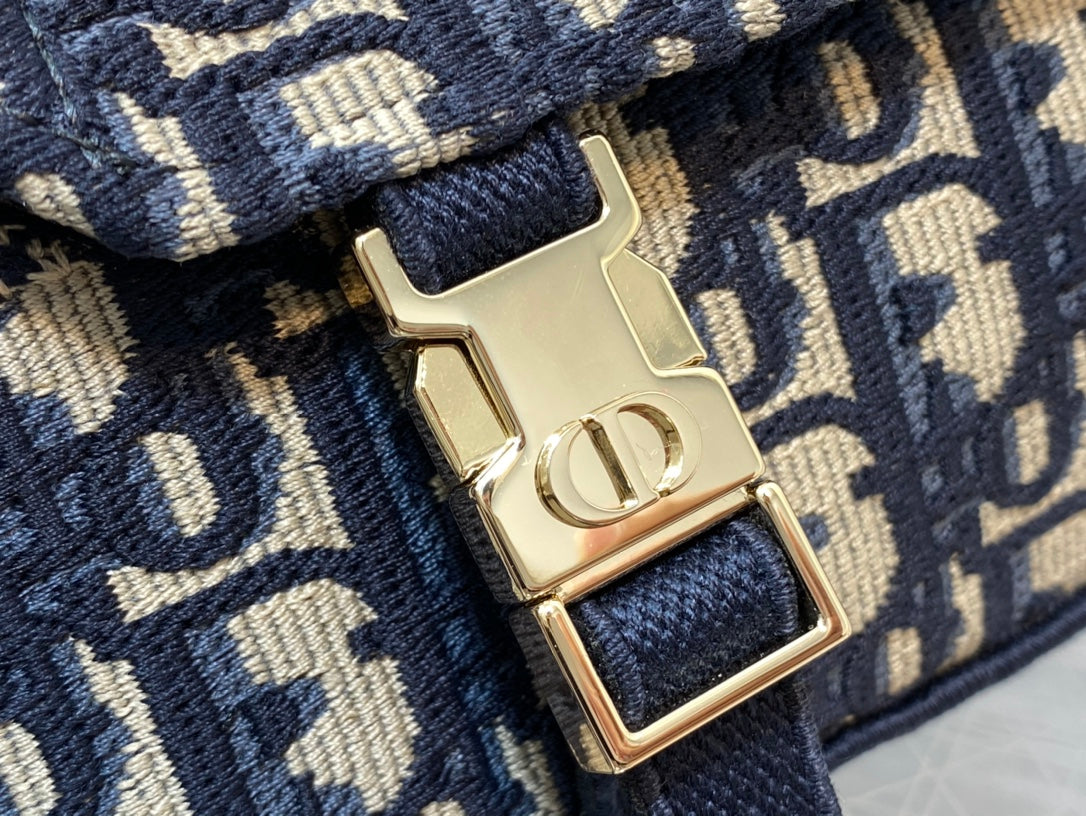 CD Small Diorcamp Bag 23 Blue Oblique Embroidery Denim