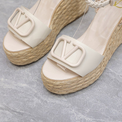 VT Wedge Platform Sandals White Cowhide Espadrilles
