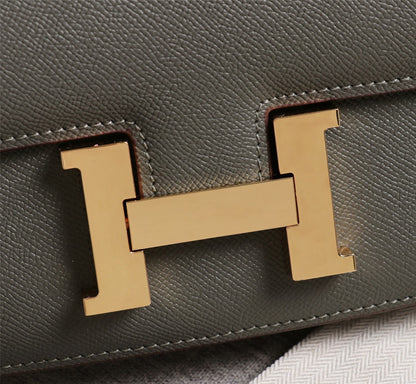 HM CONSTANCE BAGS 22 PEWTER GRAY EPSOM