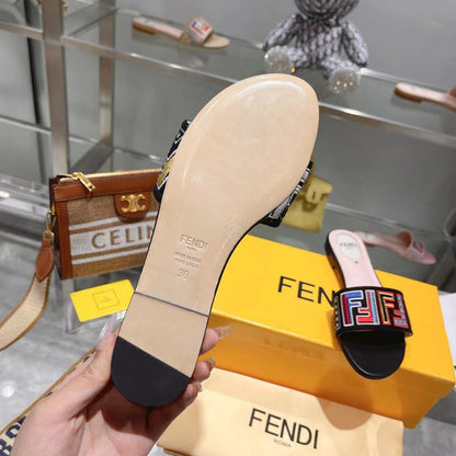 FF Multicolor Logo Slide Pink Black Leather