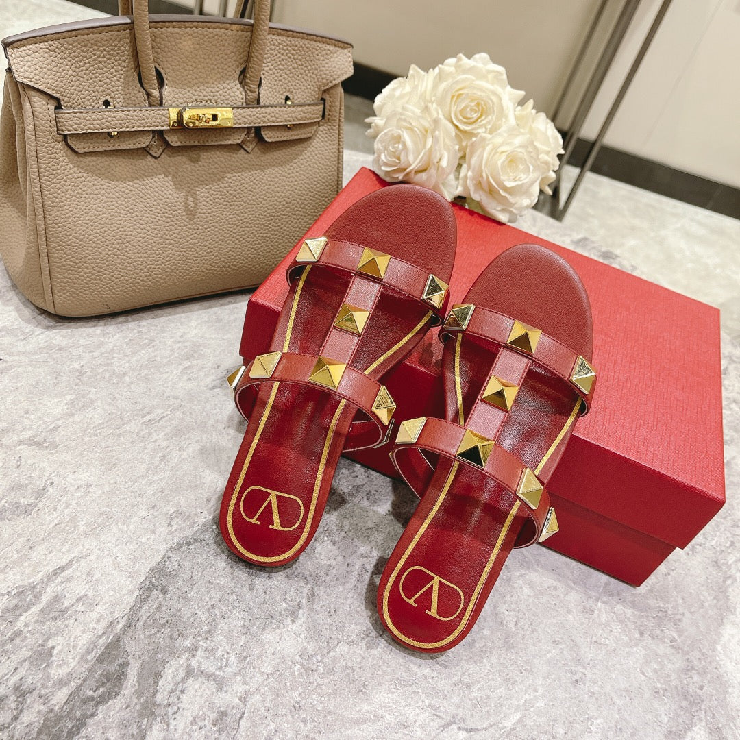 Valentino Roman Stud Sandals Flat Sheepskin