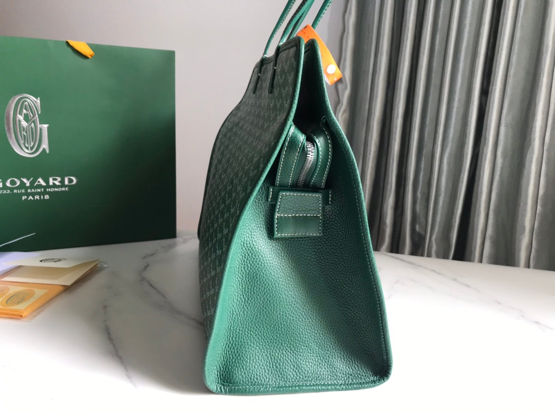 HARDY PM BAG 40 IN GREEN GOYARDINE CANVAS AND TAURILLON LEATHER TRIM