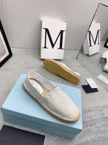 Prada 2026 Loafers Ivory Canvas Rope Sole 731189