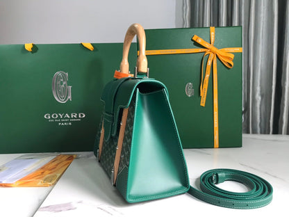 SAÏGON PM BAG 28 IN GREEN GOYARDINE CANVAS AND CALFSKIN