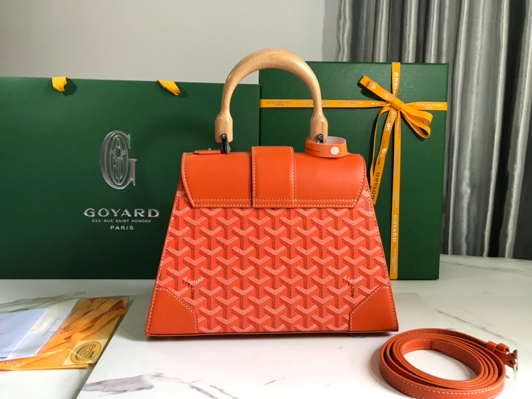 SAÏGON PM BAG 28 IN RED ORANGE GOYARDINE CANVAS AND CALFSKIN