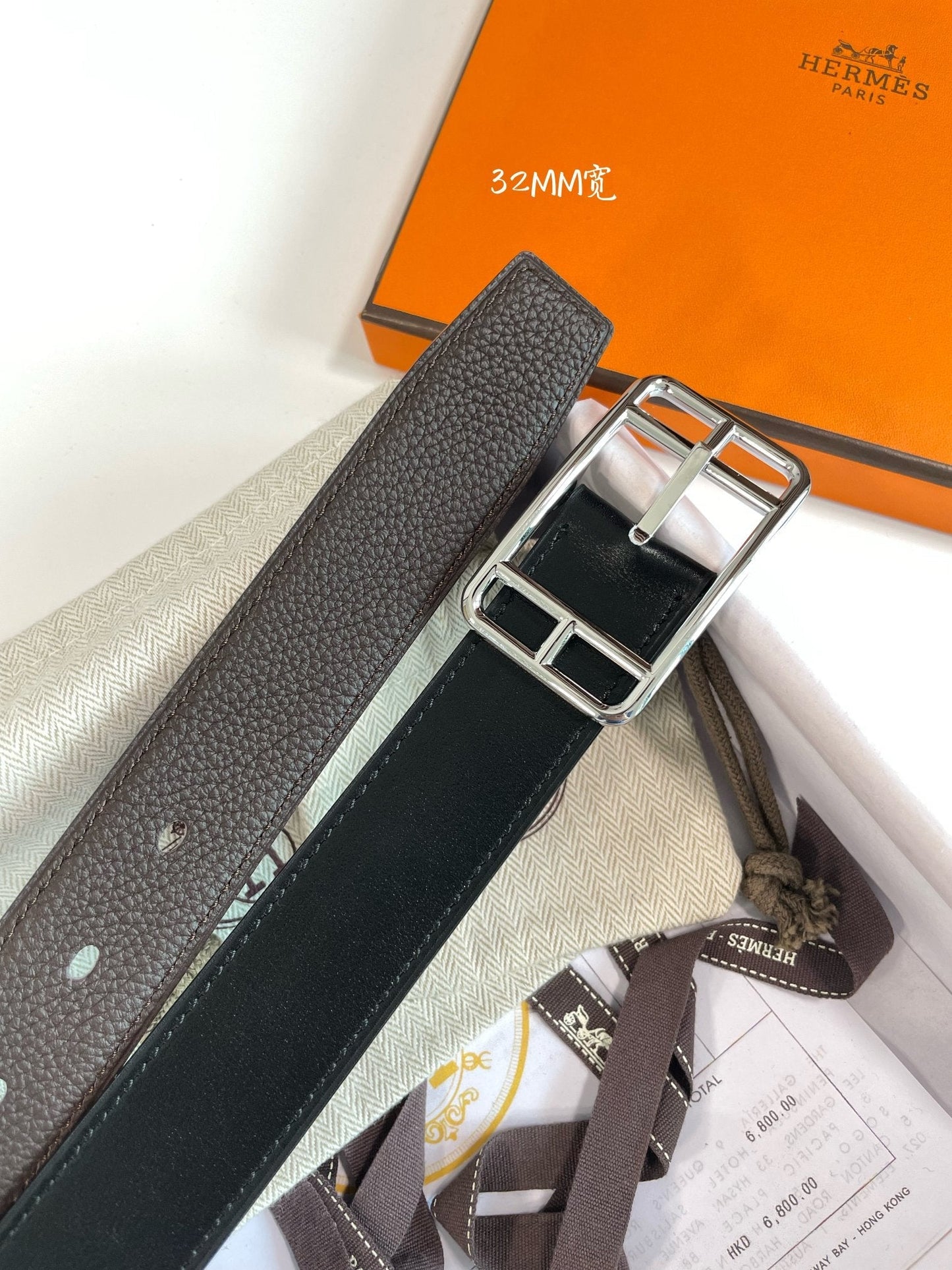 HM Cape Cod 32mm Reversible Belt Black Chocolate Leather 187795