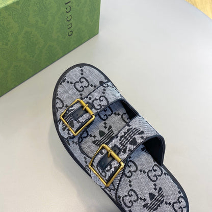 GG x Adidas Men's Sandals Slide Grey Canvas 558899