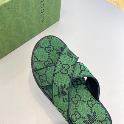 GG x Adidas Men's Sandals Slide Green Canvas 558905