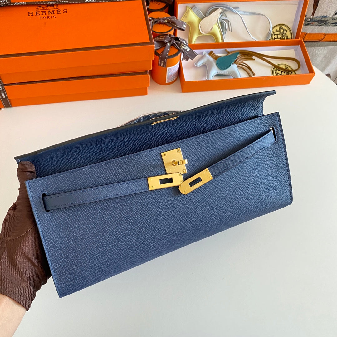 HM Kelly Cut 31 Night Blue Epsom Leather Gold Hardware 229049