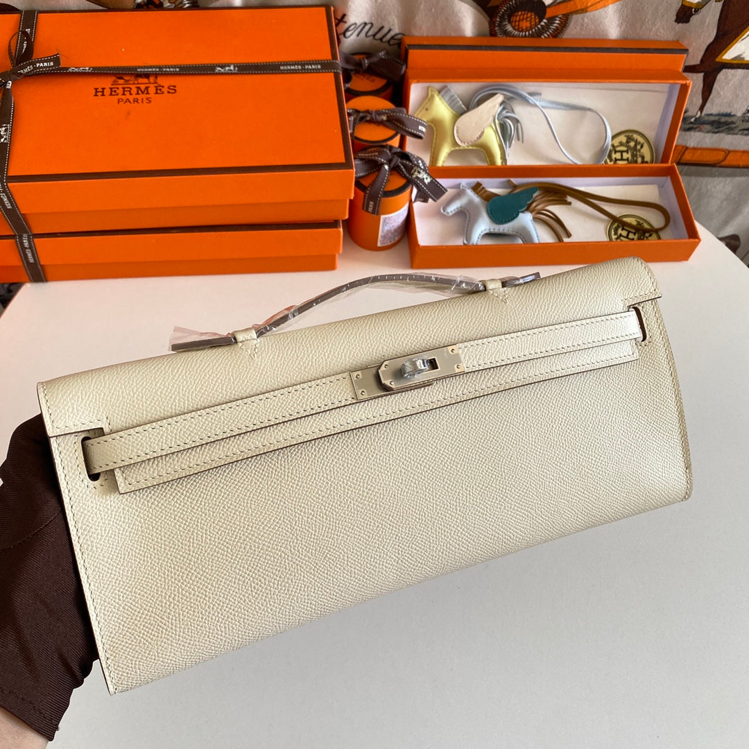 HM Kelly Cut 31 Ivory Epsom Leather Silver Hardware 229046