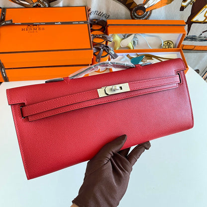 HM Kelly Cut 31 Red Epsom Leather Silver Hardware 229050