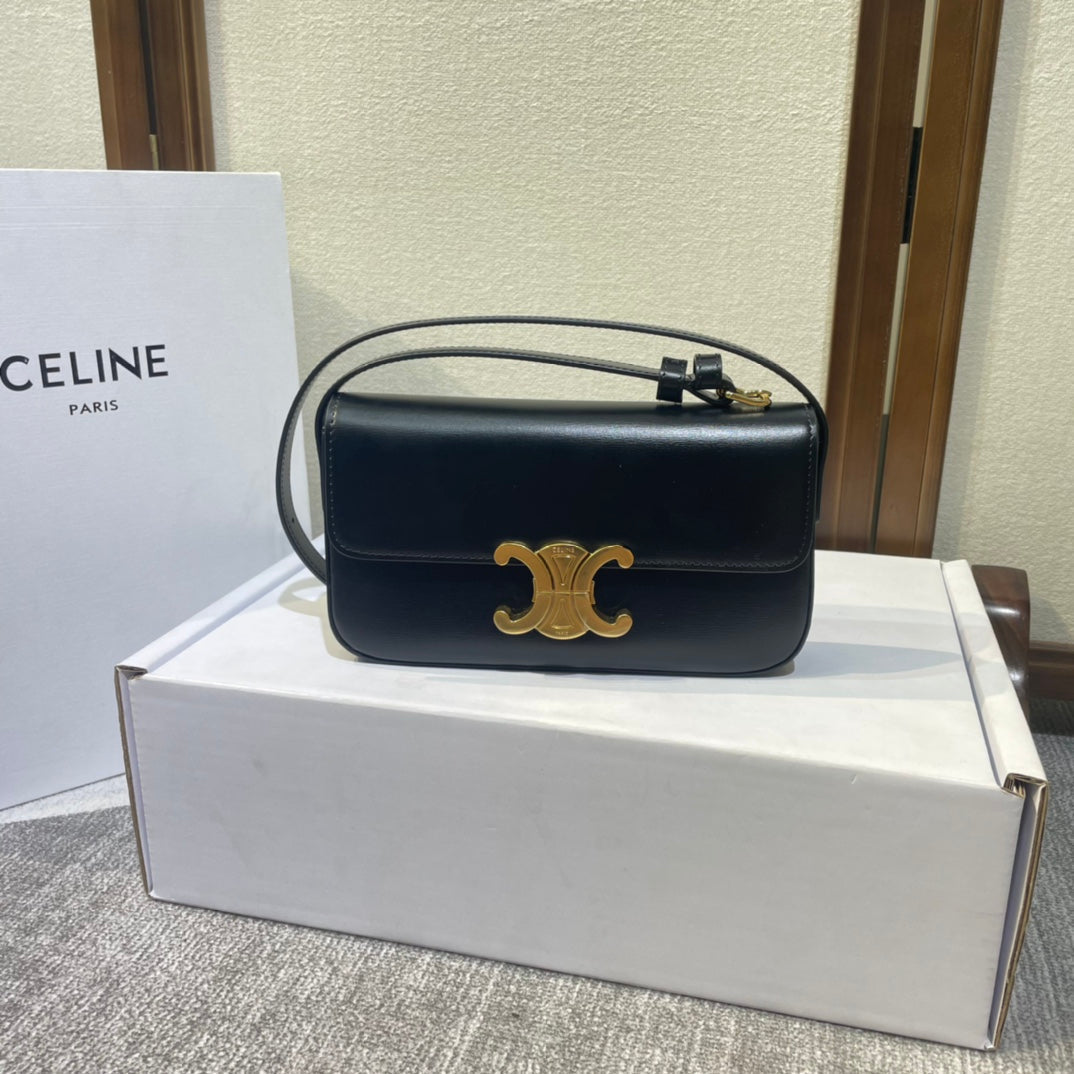 classic triomphe 20 black calfskin leather strap gold hardware
