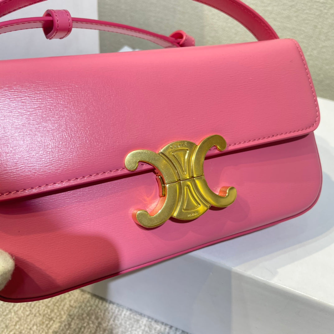 classic triomphe 20 dark pink calfskin leather strap gold hardware
