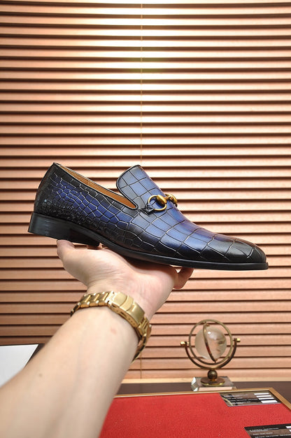 GG Men's Loafer Blue mix Black Embossed Cowhide 295649