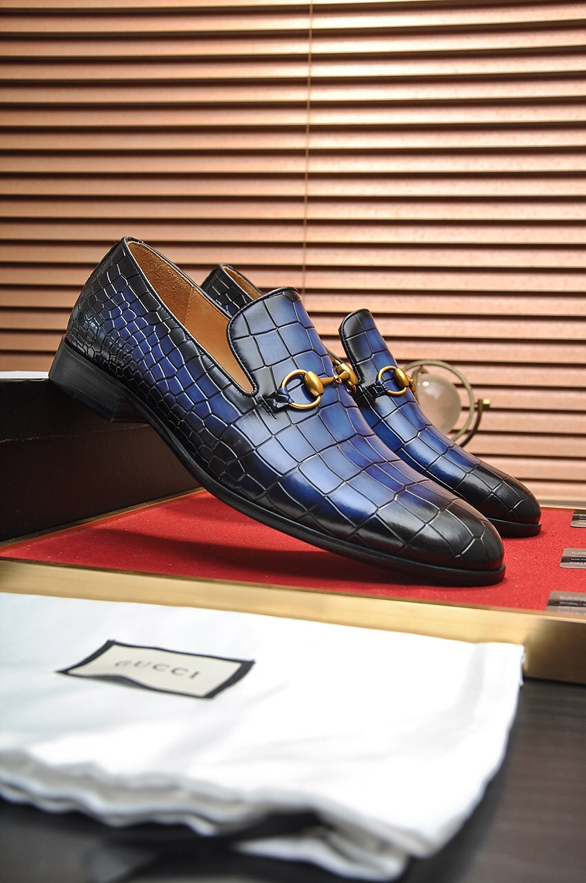 GG Men's Loafer Blue mix Black Embossed Cowhide 295649