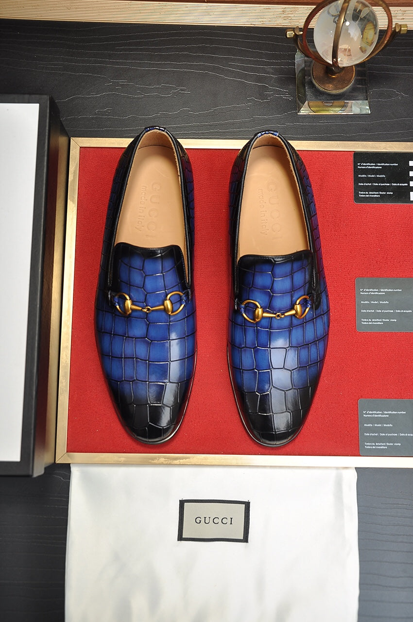 GG Men's Loafer Blue mix Black Embossed Cowhide 295649