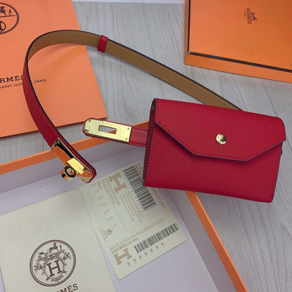 hm kelly belt 18mm with pocket dark red calfskin gold buckle