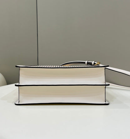PEEKABOO ISEEU 34 IN WHITE PERFORATED CALFSKIN GOLD HARDWARE