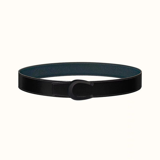 HM LUCK BELT BUCKLE & REVERSIBLE BLACK AND NAVY BLUE LEATHER STRAP 38MM