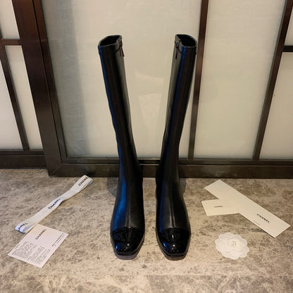 CC High Boots 50mm In Black Lambskin And Glossy Cowhide 940065
