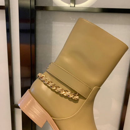 CC Short Boots 35mm In Beige With Chain Cowhide 940088
