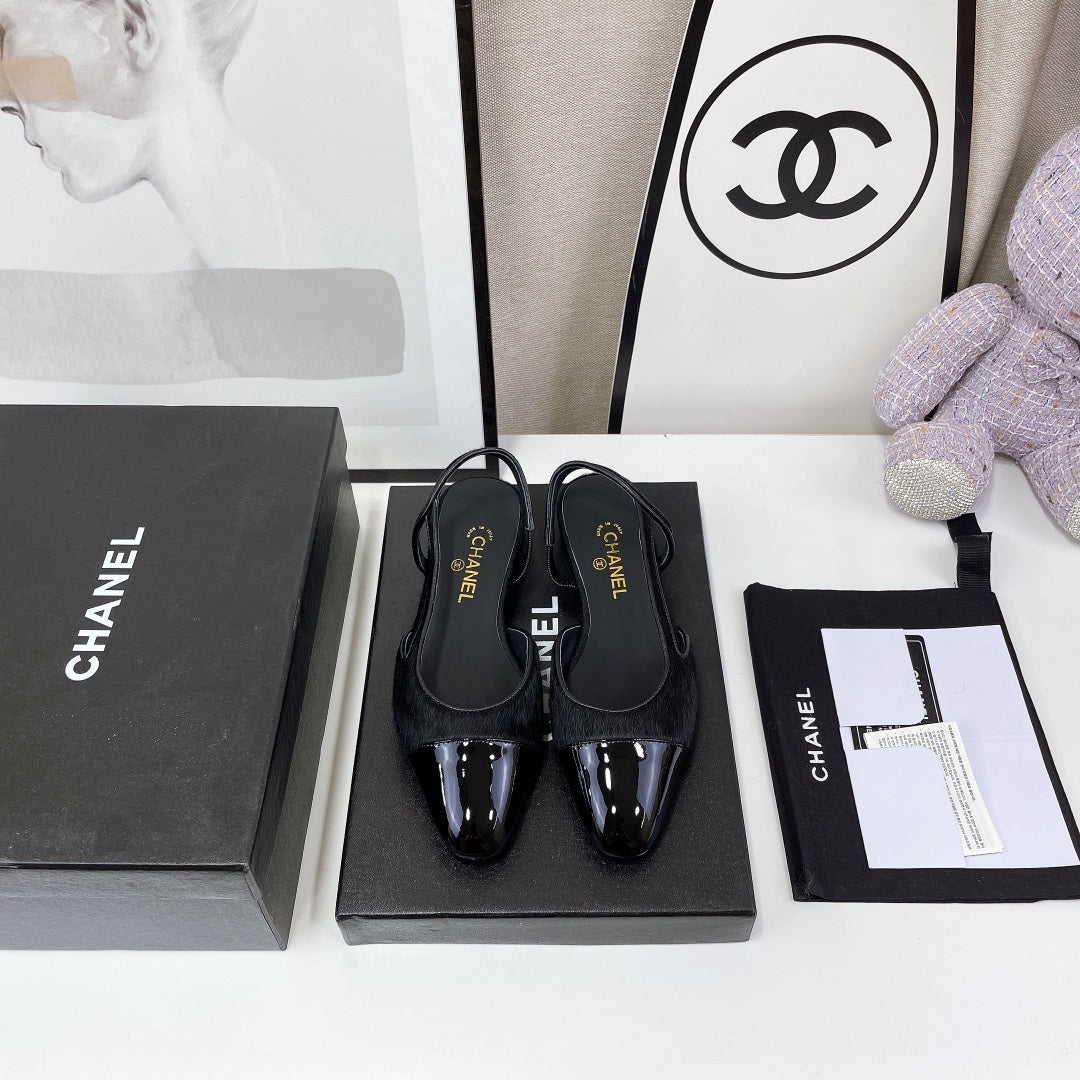 CC Slingback Black Lambskin And Horsehair