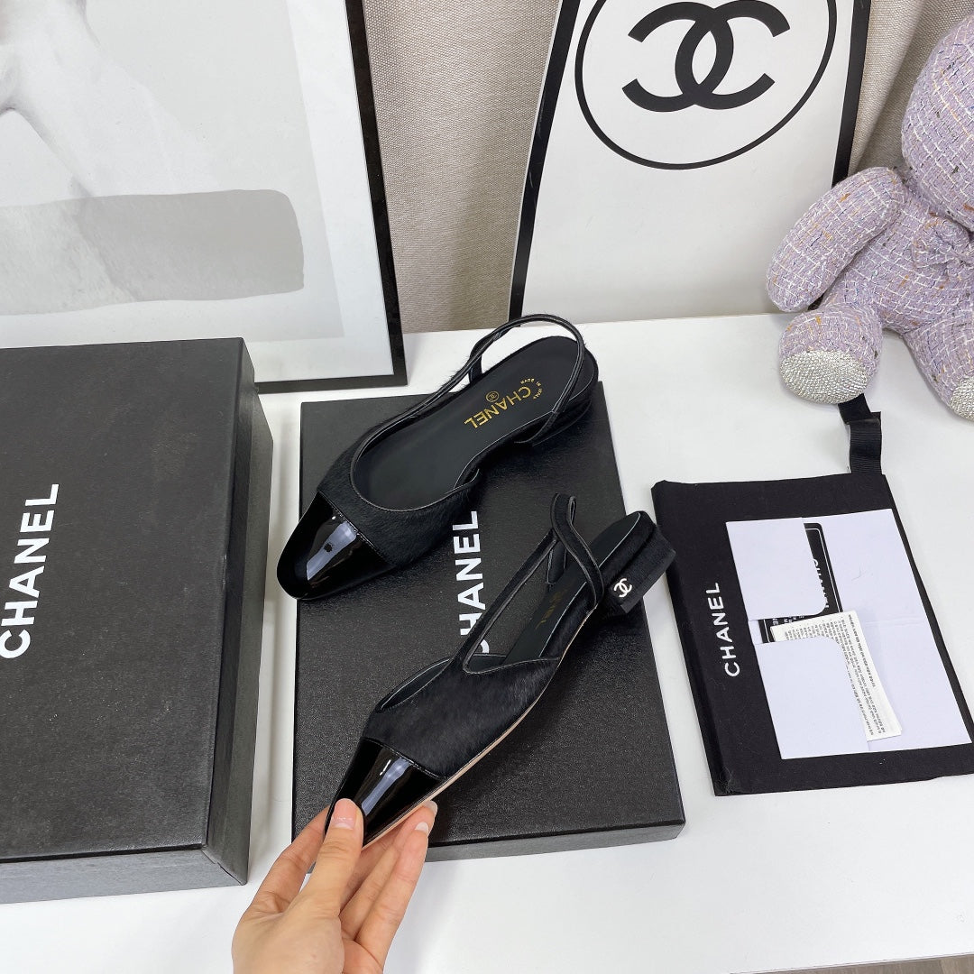 CC Slingback Black Lambskin And Horsehair