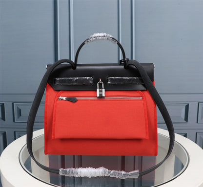HM HERBAG ZIP 31 BLACK AND ROSE CANVAS