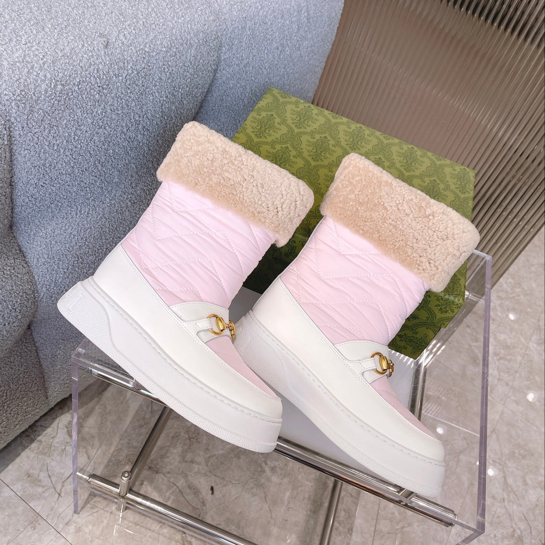 Gucci 2025 Boot Pink White Beige Wool Nylon Calfskin 564677