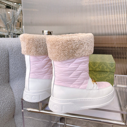 Gucci 2025 Boot Pink White Beige Wool Nylon Calfskin 564677