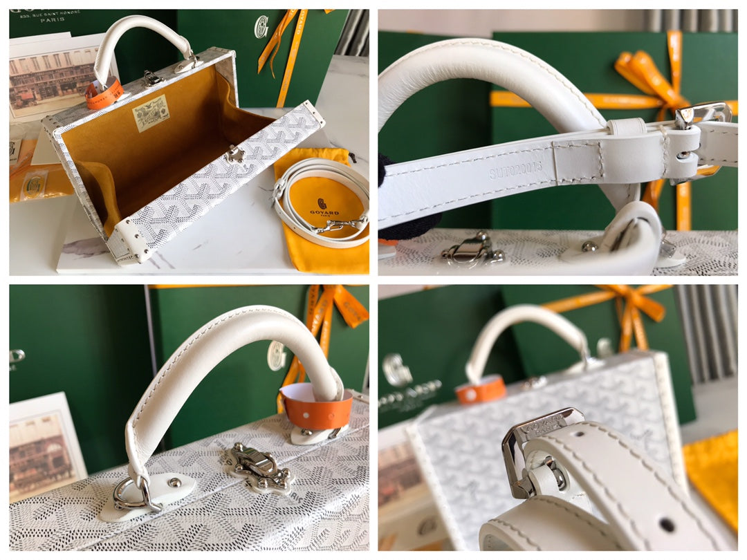 GRAND HÔTEL TRUNK BAG 24 IN WHITE GOYARDINE CANVAS AND CALFSKIN