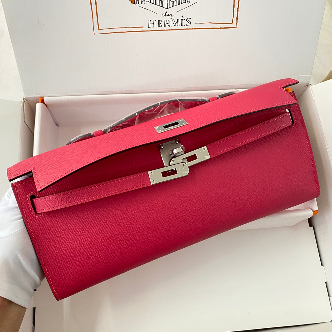 HM Kelly Cut 31 Crimson Pink Epsom Leather Silver Hardware 229061