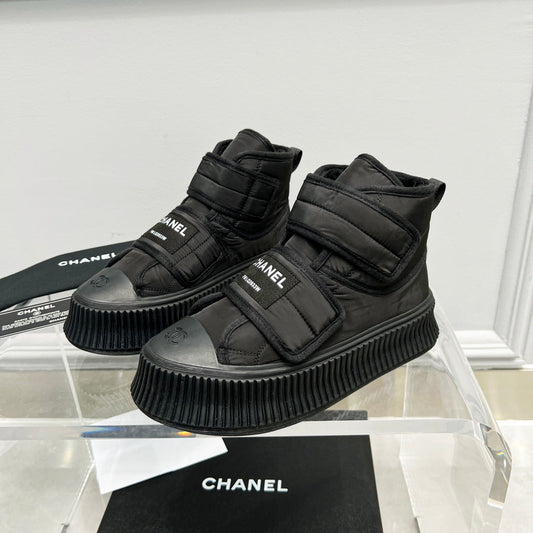 CC High Top Sneaker Thick-Soled Black Rain Velvet Fabric