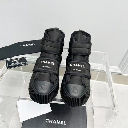 CC High Top Sneaker Thick-Soled Black Rain Velvet Fabric