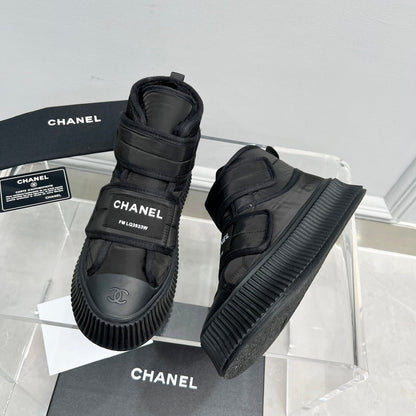 CC High Top Sneaker Thick-Soled Black Rain Velvet Fabric