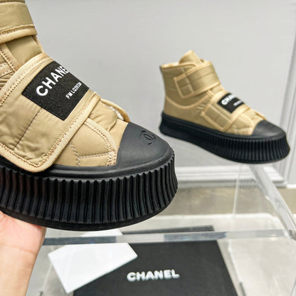 CC High Top Sneaker Thick-Soled Beige Rain Velvet Fabric