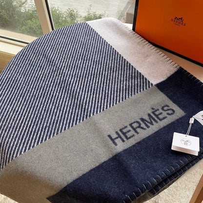 HM Riviera Blanket Blue White Wool Cashmere