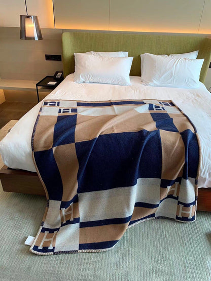 HM Avalon Throw Blanket Brown Blue Wool Cashmere
