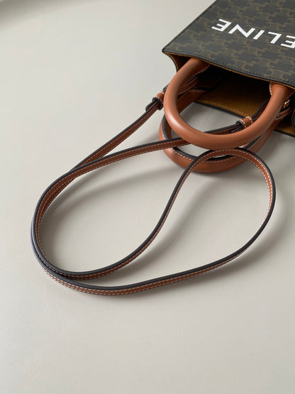 mini vertical cabas 17 black triomphe canvas tan calfskin