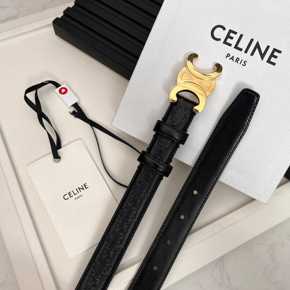 CEL 25mm Triomphe Belt in Taurillon Black Embossed Leather 176289