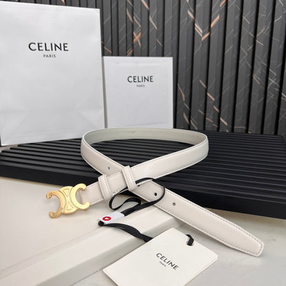 CEL 25mm Medium Triomphe Belt in Taurillon White Leather 176288