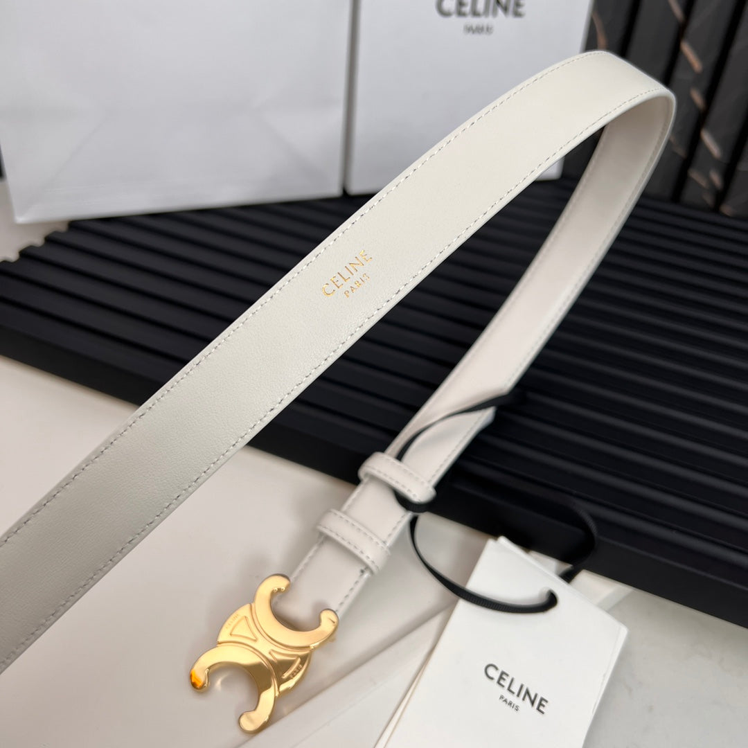 CEL 25mm Medium Triomphe Belt in Taurillon White Leather 176288