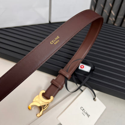 CEL 25mm Medium Triomphe Belt in Taurillon Chestnut Leather 176287