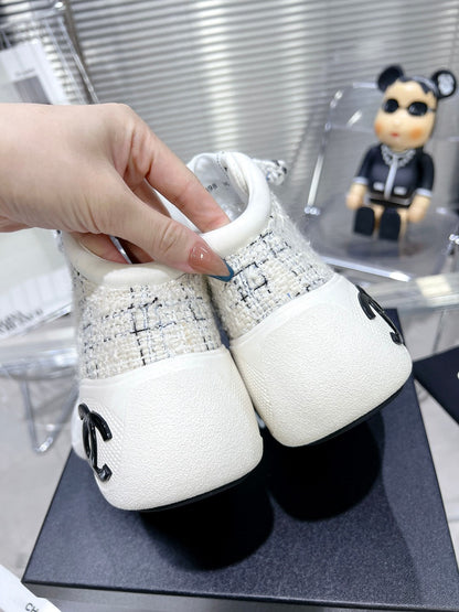 CC CANO ALTO SNEAKER IN WHITE WOOL TWEED AND RUBBER
