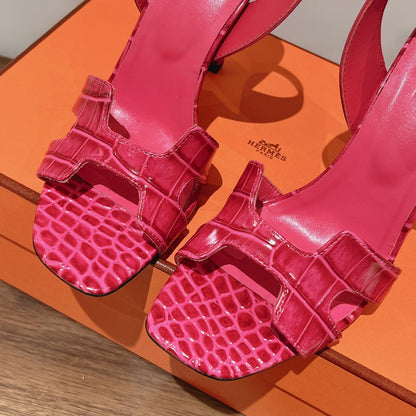 SLINGBACK ETERNITE 105 PINK LAMBSKIN AND CROCODILE LEATHER