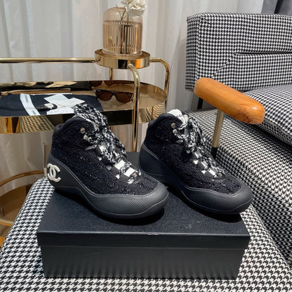 CC Sneaker In Black Tweed Fabric 144805