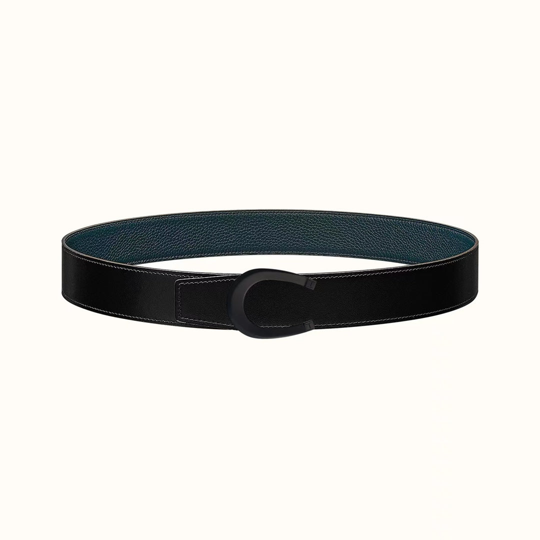 LUCK BELT BUCKLE & REVERSIBLE NAVY BLUE LEATHER STRAP 38MM BLACK HARDWARE