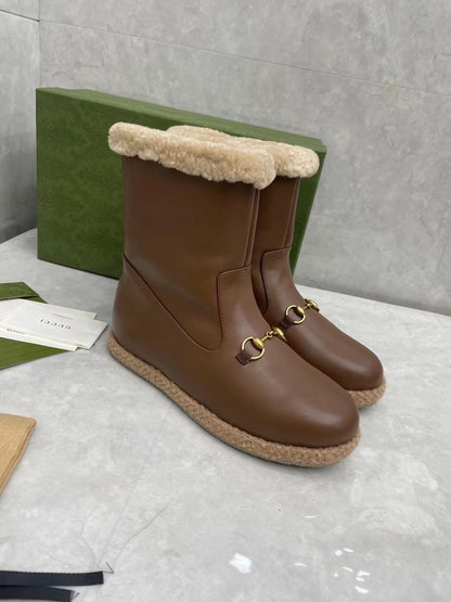 Gucci 2025 Boot Brown Beige Sheepskin Wool 564790