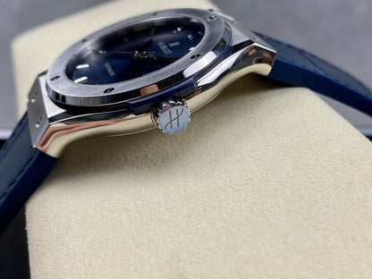 Hublot Classic Fusion 42mm Titanium Case Blue Dial Blue Leather Strap