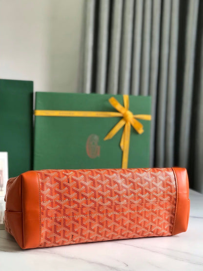 BELLECHASSE BIAUDE PM BAG 36 IN ORANGE GOYARDINE CANVAS AND CALFSKIN TRIM
